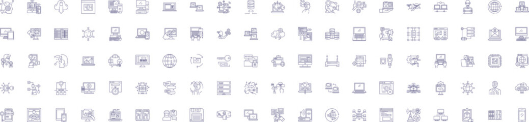 Network technologies line icons signs set. Design collection of Networking, Technologies, LAN, WAN, Routers, Switches, Bridges, Modems outline concept vector illustrations