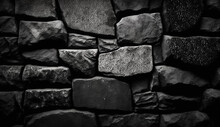 Black White Stone Background. Dark Gray Grunge Banner. Mountain Texture. Close-up. Design Element For Backgrounds, Wallpapers, Covers, Ui Design, Banner, Poster, Mobile Apps. Generative Ai 
