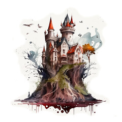 Wall Mural - Watercolor illustration for children fantasy castle