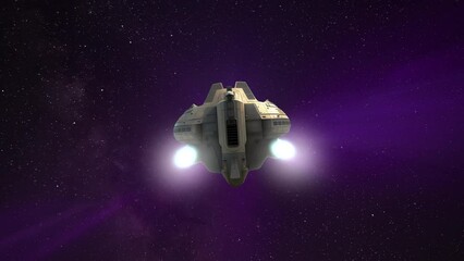 Wall Mural - Spaceship flies in open space among stars and galaxies. Space travel animation concept, 4k