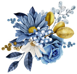 Wall Mural - Navy blue wedding bouquet flower watercolor