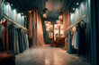 interior of a haute couture evening dress shop. High fashion concept, haute couture, designer. Illustration. Generative AI