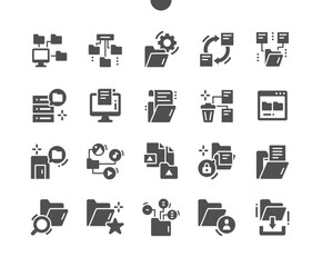 Poster - Organizing file. Folder settings. Delete files. Administrator data. Paper, office, archive and paperwork. Vector Solid Icons. Simple Pictogram