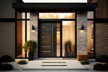 Modern House Fiberglass Front Entry Door, Single Door With One Sidelite: AI Generated Image