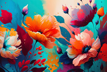 Beautiful Wallpapers Of Colorful Flowers Painted At Oil - Generative Ai