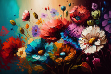 Oil-painted Garden - Colorful Flowers - Generative Ai