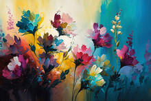 Vivid Flowers Fields, Beautiful Pattern In Oil Painting - Generative Ai