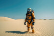 Scuba diver walking alone in a desert - Generative AI