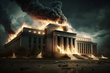 The U.S. Federal Reserve building burning