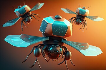 Canvas Print - developing innovative nanotechnologies microscopic flying robots, created with generative ai