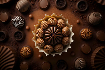 Wall Mural - Chocolate background top lay view truffle candies