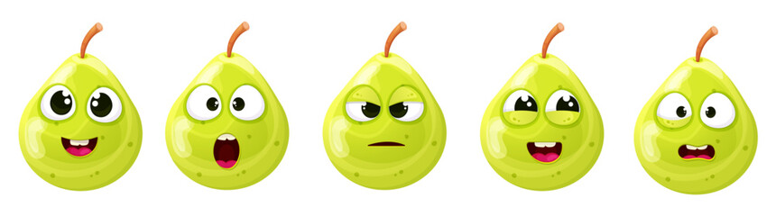 Funny cute pear set with different emotion face.