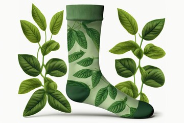 Wall Mural - green socks with leaves and stems isolated on white background, created with generative ai