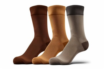 Wall Mural - three pairs of brown socks isolated on white background, created with generative ai