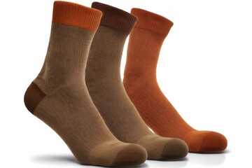 Poster - three pairs of brown socks isolated on white background, created with generative ai