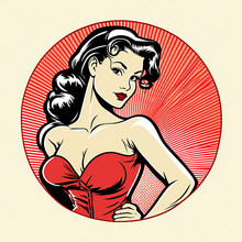 Sticker Or Print With Retro Pinup Girl