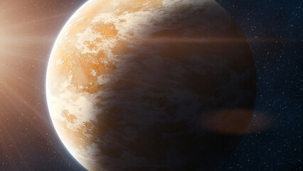 Wall Mural - close view of a red toned planet in space. fantasy and science fiction scene. 3d rendering