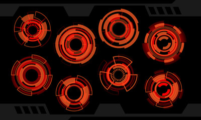 Poster - Set of HUD circle red orange modern user interface elements design technology cyber on black futuristic vector