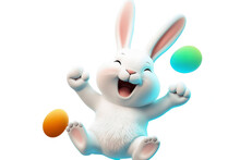 Happy Jumping Cartoon Bunny Isolated On Transparent Background. World Smile Day. PNG