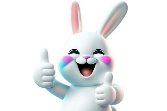 happy cartoon easter bunny with thumbs up on isolated on transparent background. generative ai. png