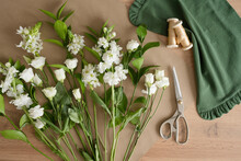 Various White Flowers On Craft Paper