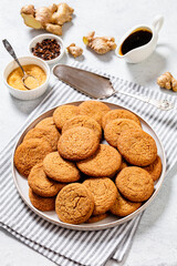 Sticker - sweet soft ginger cookies on plate, top view