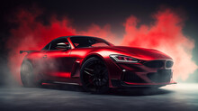 Luxury Red Sport Car Wallpaper On Smoke Background Generative AI