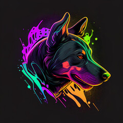 Wall Mural - portrait of a dog with colorful , Vector t-shirt print. Vector illustration on black background, Generative Ai