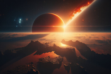 Canvas Print - levé de soleil sur une exoplanète vue depuis l'espace Generative AI