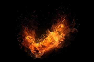 Wall Mural - fire flames isolated on black background, generative ai