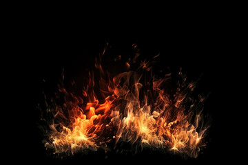 Wall Mural - fire flames isolated on black background, generative ai