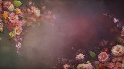 Wall Mural - background with spring flowers and leaves, blossoming sakura petals, generative ai