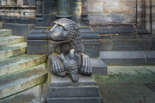 Lion With A Goat Sculpture In Front Of Bremen Cathedral - Bremen, Germany