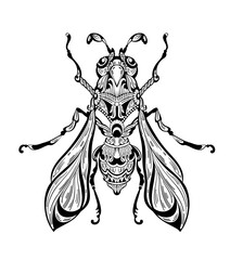 Sticker - Hand drawn wasp isolated on white. Vector illustration in sketch style