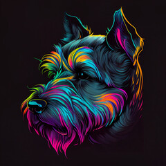 Wall Mural - portrait of a dog Schnauzer with colorful , Vector t-shirt print. Vector illustration on black background, Generative Ai