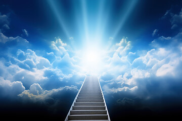 Stairway to heaven. generative ai. Stairway through the clouds to the  heavenly light