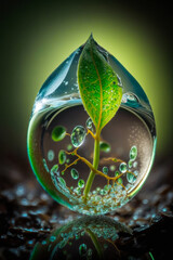 Sticker - Water drop with plant inside of it. Generative AI.