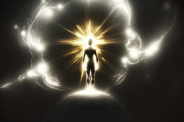Wall Mural - levitating human soul in heaven. astral body and after life concept. transfer of human consciousness