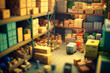 A cramped warehouse packed with boxes and little room to maneuver