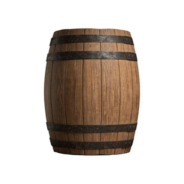 Wooden grunge old oak barrel isolated on white background