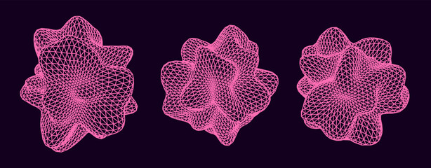 Distorted shapes made of mesh.  Set of abstract vector 3D elements for cover or poster design. 
