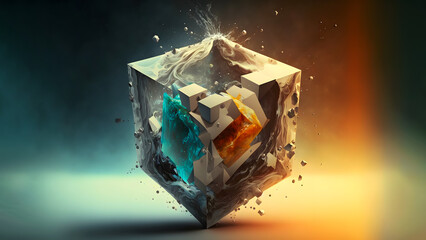 Wall Mural - abstract cuboid representation of fourth dimension space, neural network generated art. digitally ge