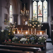 Sacred Easter Service 2023: A Beautifully Decorated Church Interior Captured In 35mm Film