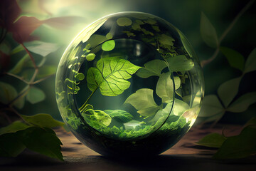 Wall Mural - 3d render of a grassy globe with a seedling rainbow and raincloud. Generative Ai