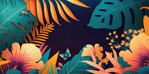 Wall Mural - Abstract background with tropical leaves - Generative AI