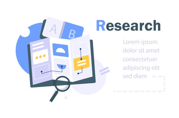 Poster - Research,find information,verify service critique process and annual examination concept