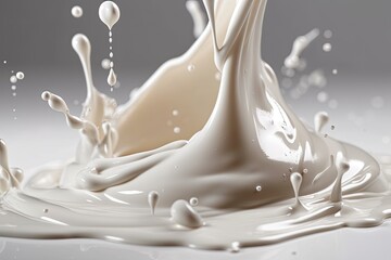 Canvas Print - close up, abstract milk or cream splashes on a white background. Generative AI