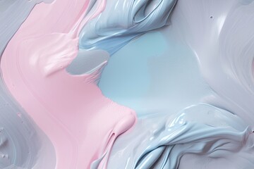 Poster - pastel gray background with abstract pastel pink and blue paint. With copy space, fluid composition. little luxury in nature. Generative AI