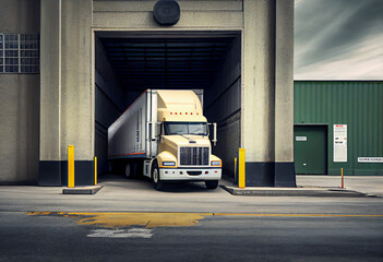 Truck parking at warehouse loading dock. Generate Ai