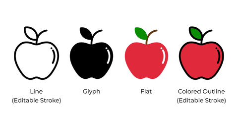 Poster - apple fruit vector icon set for website, app, ui, isolated on white background. vector illustration.
